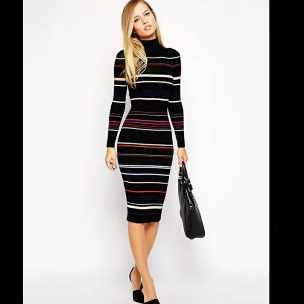NWOT KAREN MILLEN Knitted Midi Stripe Dress Sz Med